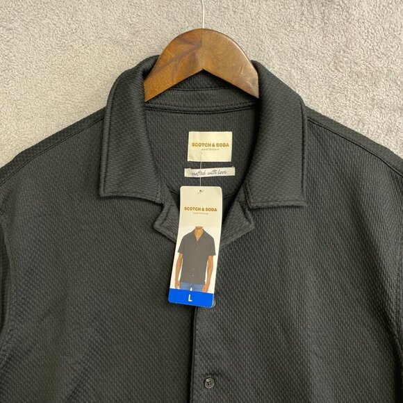 NEW Scotch & Soda Men's L Black Short Sleeve Button-Up Shirt Textured - Picture 10 of 13